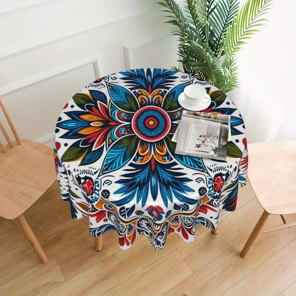 

1pc Mandala Pattern Round Tablecloth - Stain-resistant & Washable Microfiber, Perfect For Kitchen & Dining Decor, Ideal Holiday Gift