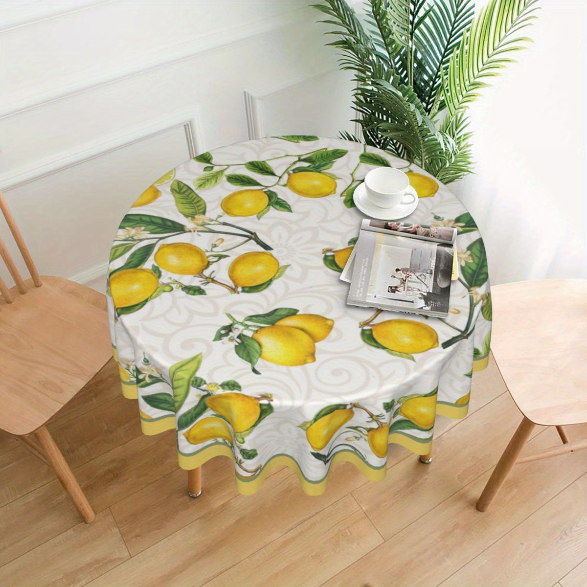 

Lemon Print Round Tablecloth - Machine Made Woven Polyester Cover, Stain-resistant, Washable, Fine Fiber Table Decor For Home Kitchen Dining, Festive Party Decoration, Holiday Gift - 1pc