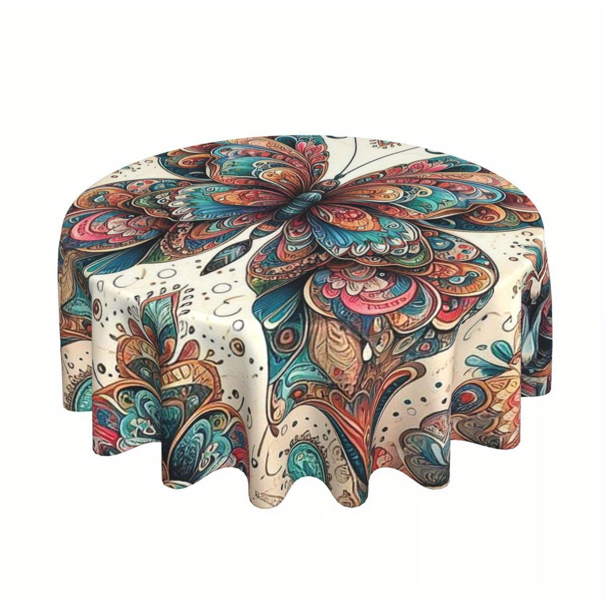 

Vintage Butterfly Print Round Tablecloth - Machine Washable Stain-resistant Polyester Table Cover For Kitchen, Dining Room, Party Decor - Woven Polyester Fabric, Durable And Decorative - 1pc