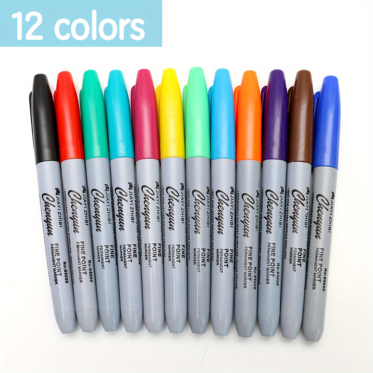 

12 Pcs Colorful Fine Point Permanent Markers - Durable And Long-lasting For Classroom, Office, Kitchen