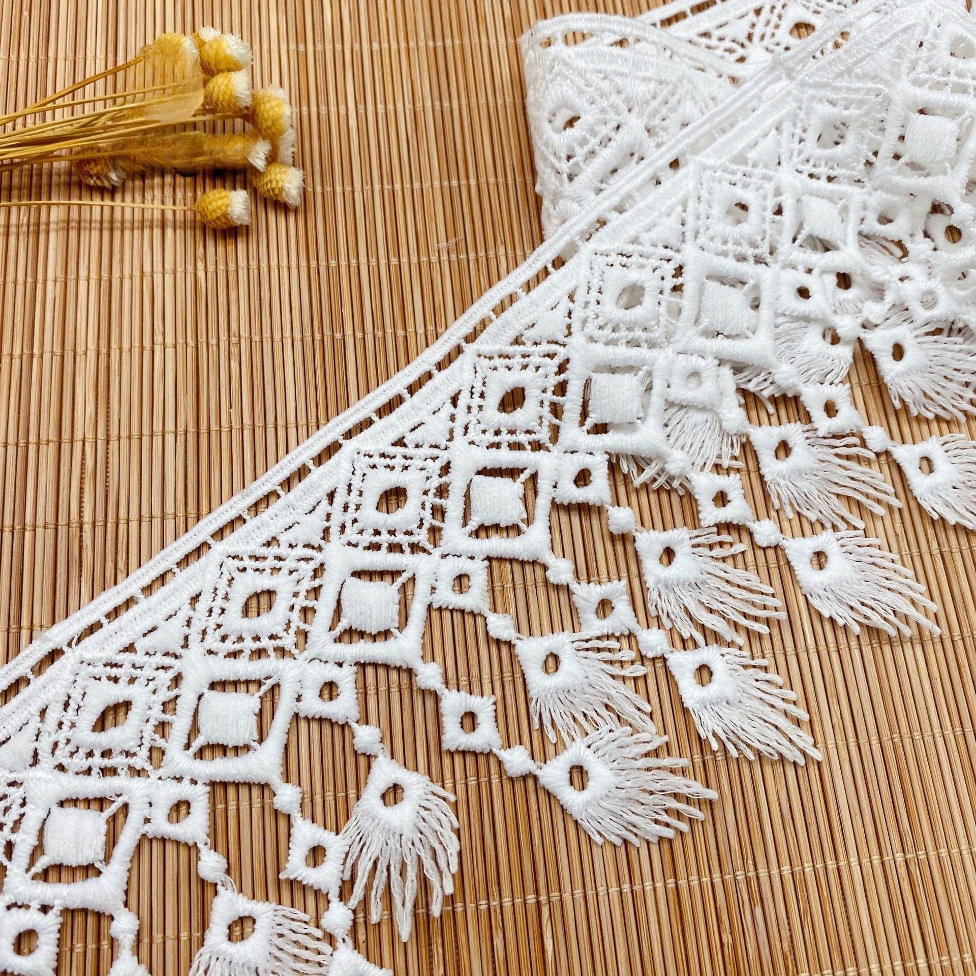 

5 Yards White Lace Fringe Trim, 9cm/3.5inch Water-soluble Embroidery Lace For Diy Clothing And Curtain Accessories Decor
