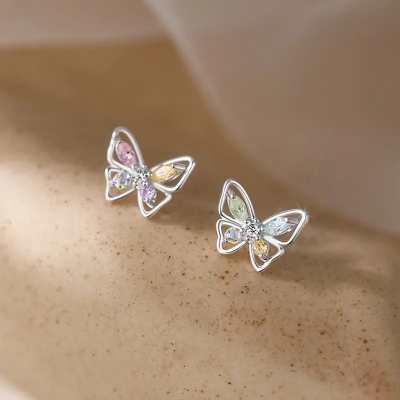 

Elegant Silvery Butterfly Earrings With Sparkling Zirconia & Delicate Tassel Detail, Elegant & Cute Style, Fahsion Accessory For Daily Wear