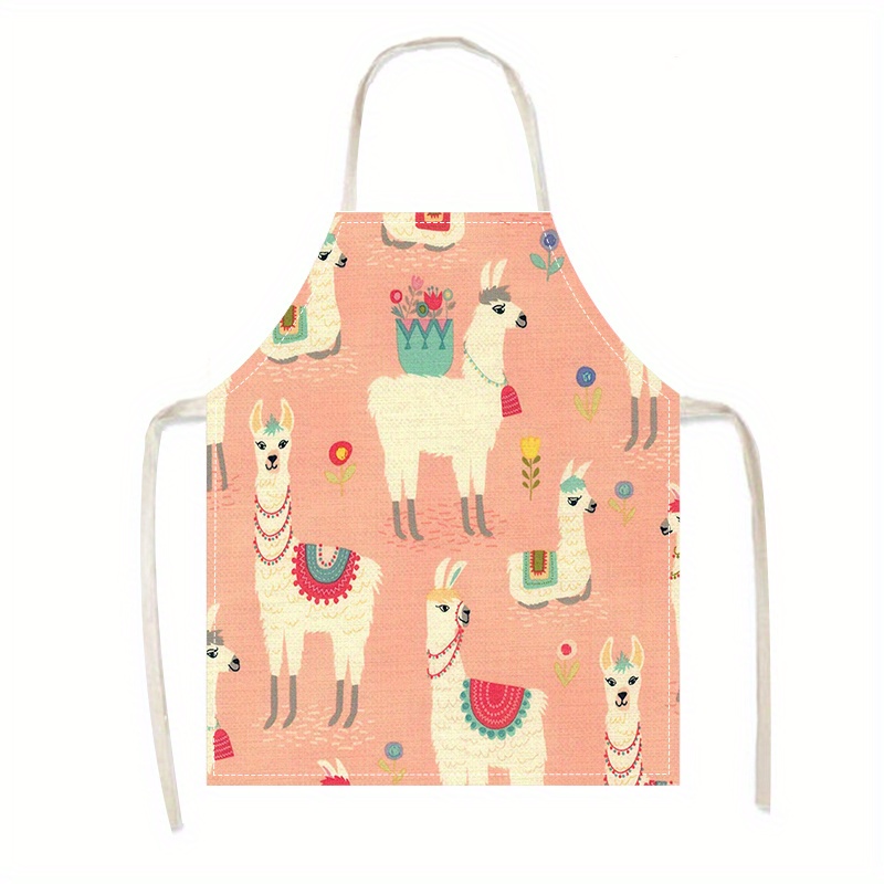 

Creative Cartoon Llama Theme Printed Linen Apron - 100% Woven Linen Material, Oil And Stain Resistant, Perfect For Cooking, Parties, And Home Kitchen Use