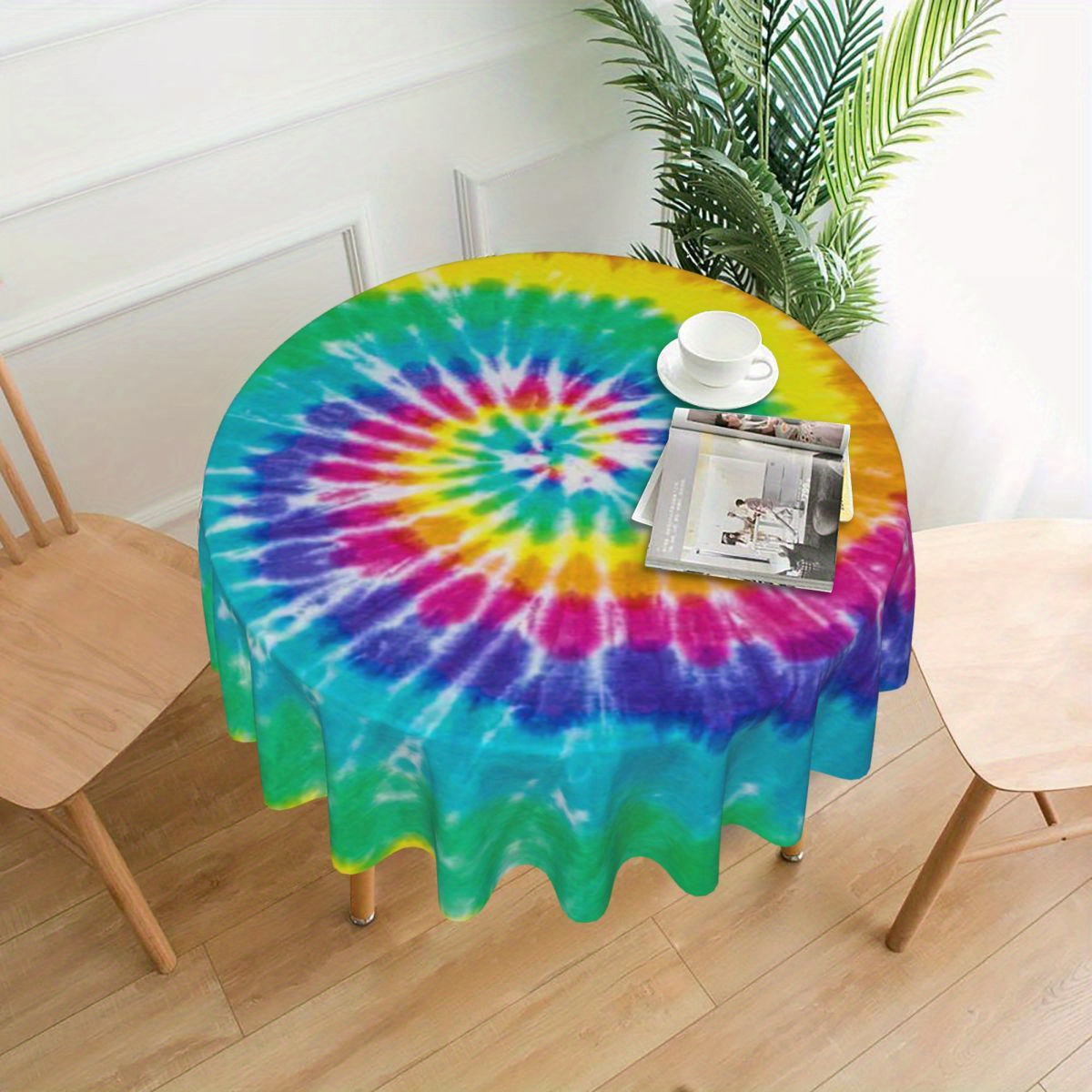 

Jit Tie-dye Spiral Pattern Round Tablecloth - Machine-made Woven Polyester Cover, Stain-resistant Washable Fine Fiber Table Cover For Kitchen Dining Party Decor, Home Restaurant Festive Gift