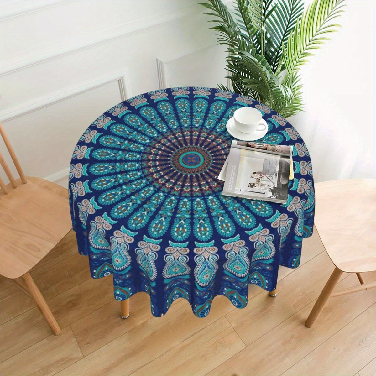 

1pc Vintage Mandala Pattern Round Tablecloth, Machine Made Woven Polyester, Stain Resistant Washable Fine Fiber Table Cover, Festive Party Decor For Home Kitchen Dining Room, Holiday Gift