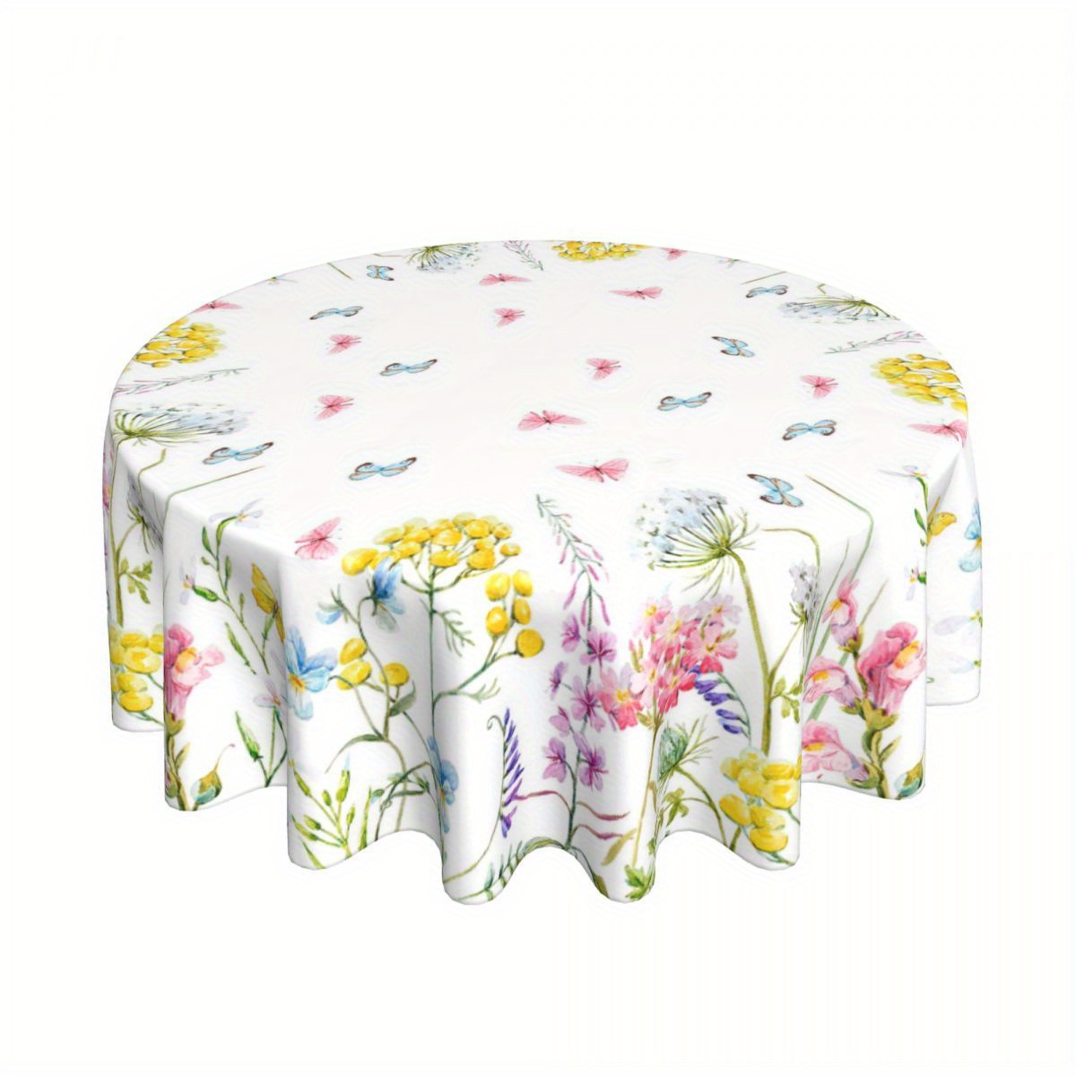 

Nappe ronde à imprimé floral papillon - Lavable en machine, anti-taches, nappe en polyester tissé pour cuisine, salle à manger, décorations de fête - Tissu tissé, 1 pièce