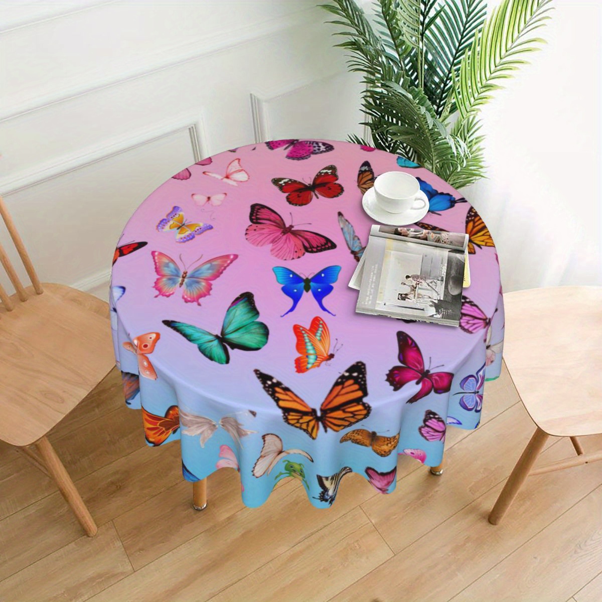 

Nappe ronde à imprimé papillon dégradé - 1 pièce, 100 % polyester, tissée à la machine, antitache, lavable, nappe en fibre fine pour cuisine, salle à manger, décoration de fête, cadeau de vacances