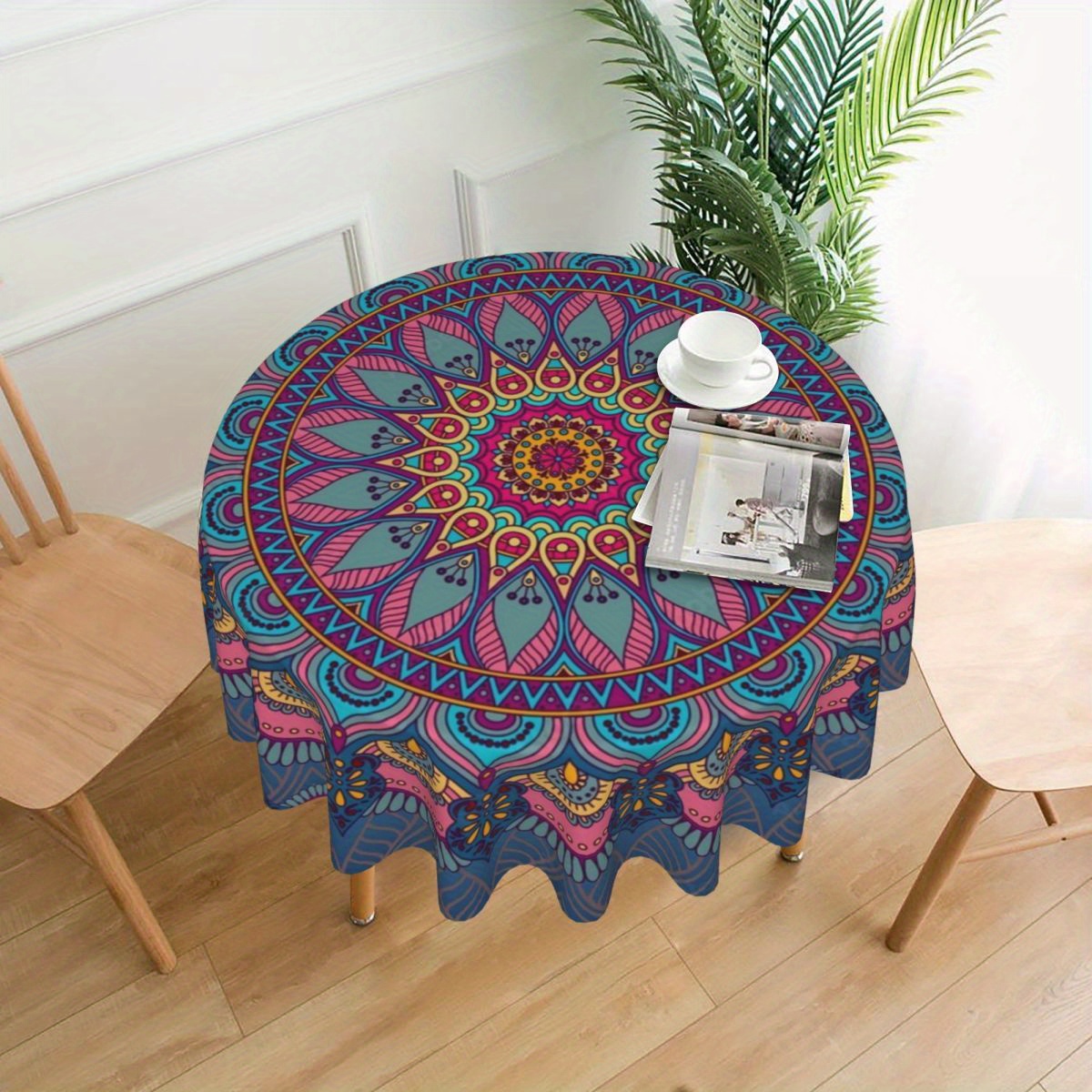 

Mandala-inspired Round Tablecloth - Stain-resistant, Washable Microfiber For Kitchen & Dining Room Decor, Holiday Parties & Gifts, Mandala, Tablecloth, Washable, , Home Decor