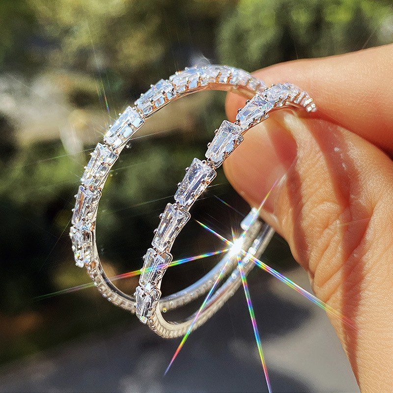 

Retro & Boho Style, Fashion Silvery Sparking Zircon Big Hoop Earrings, Fashion Accessory For Ladies, Delicate Gift For Friends