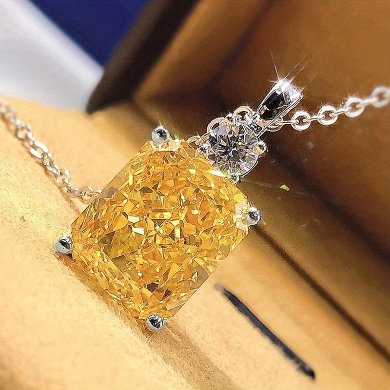 TEMU Citrine Gemstone Pendant Necklace Birthstone Delicate Jewelry Engagement Wedding Party Gift For Women Girls
