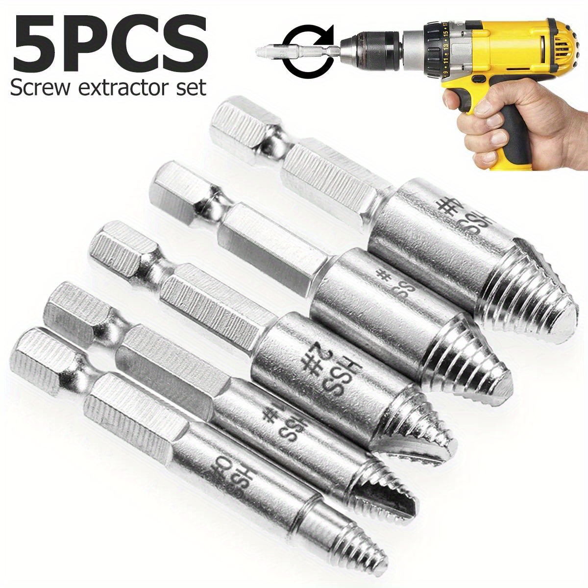 

5pcs Damaged Screw Extractor Set - High-speed Steel, Manual Metal Bolt Remover For Stripped Screws And Bolts, Easy Out Drill Bits Tool Set With No Electricity Needed