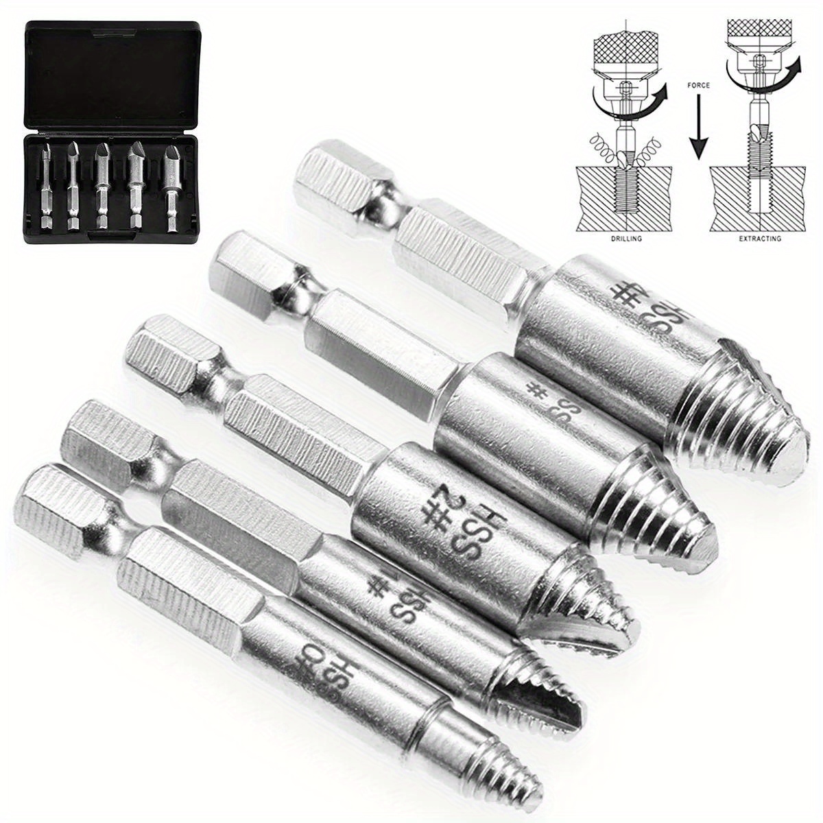 5pcs damaged screw extractor set high speed steel manual metal bolt remover for stripped screws and bolts easy out drill bits tool set with no electricity needed