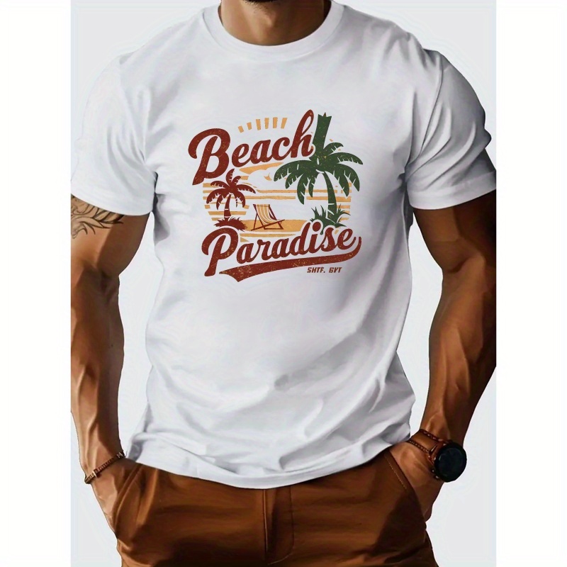 

Coconut Palm Graphic Cotton Short-sleeved T-shirt American Fashion Trendy Brand Printed Bottoming Shirt For Men And Teenagers Spring And Summer Round Neck Casual Versatile Top