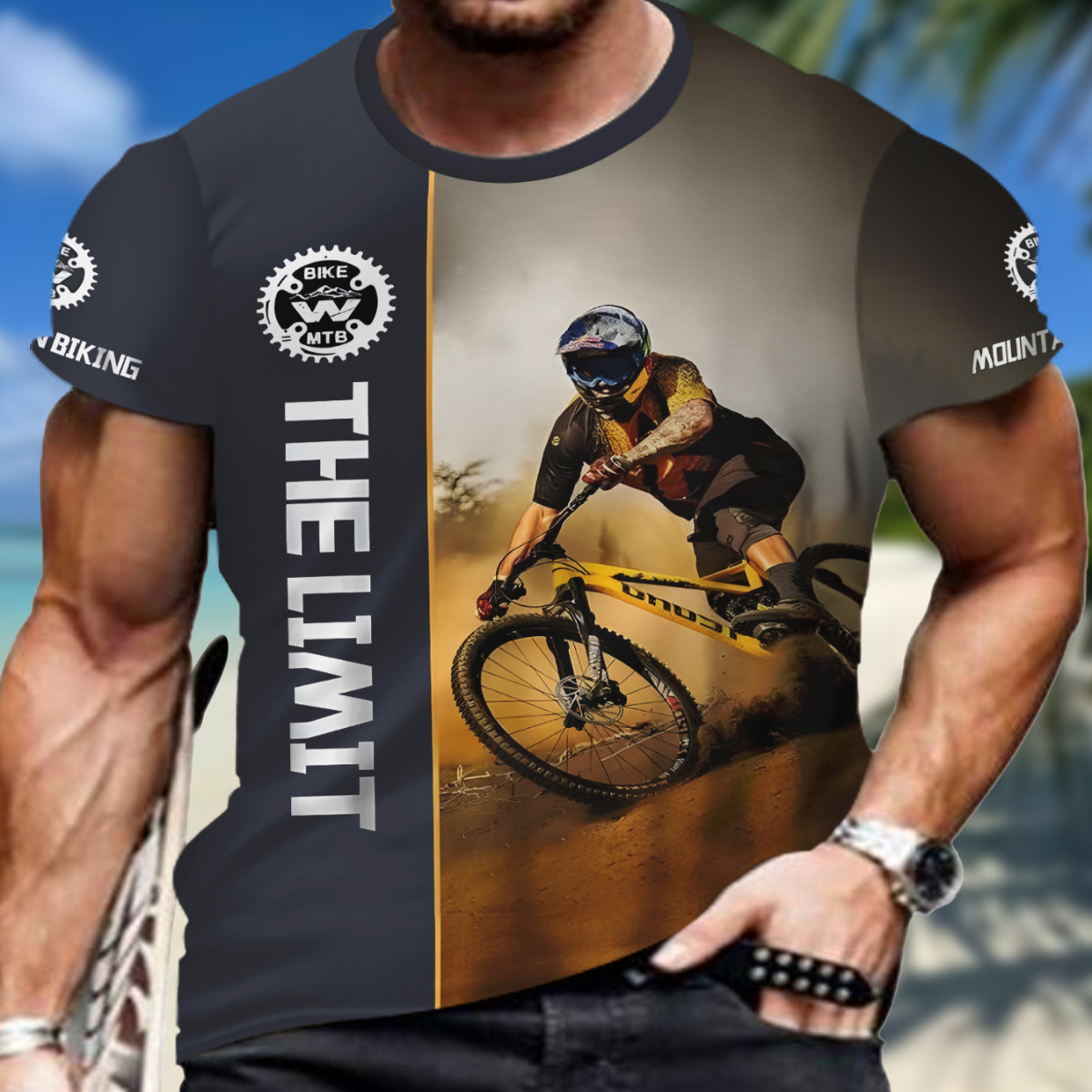 

Men's Bike Rider Graphic Print T-shirt, Short Sleeve Crew Neck Tee, Men's Clothing For Summer Outdoor