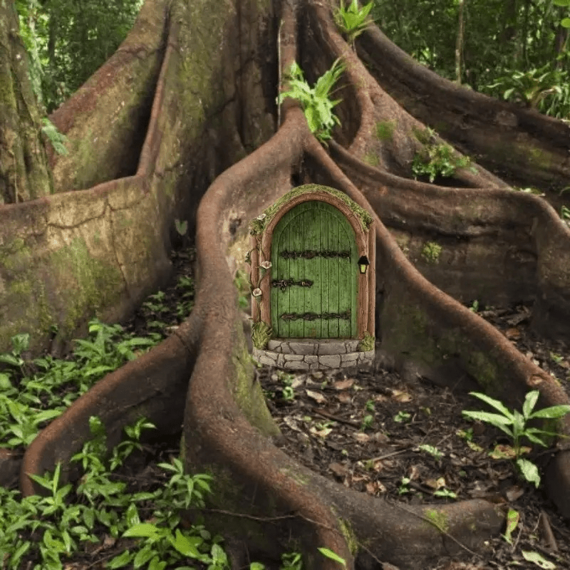 

Miniature Fairy Tale Door For Garden And Yard, Wooden Tree Decoration, Creative Cute Wood Craft Ornament, Freestanding Outdoor Holiday Decor, No Electricity Or Feathers Required