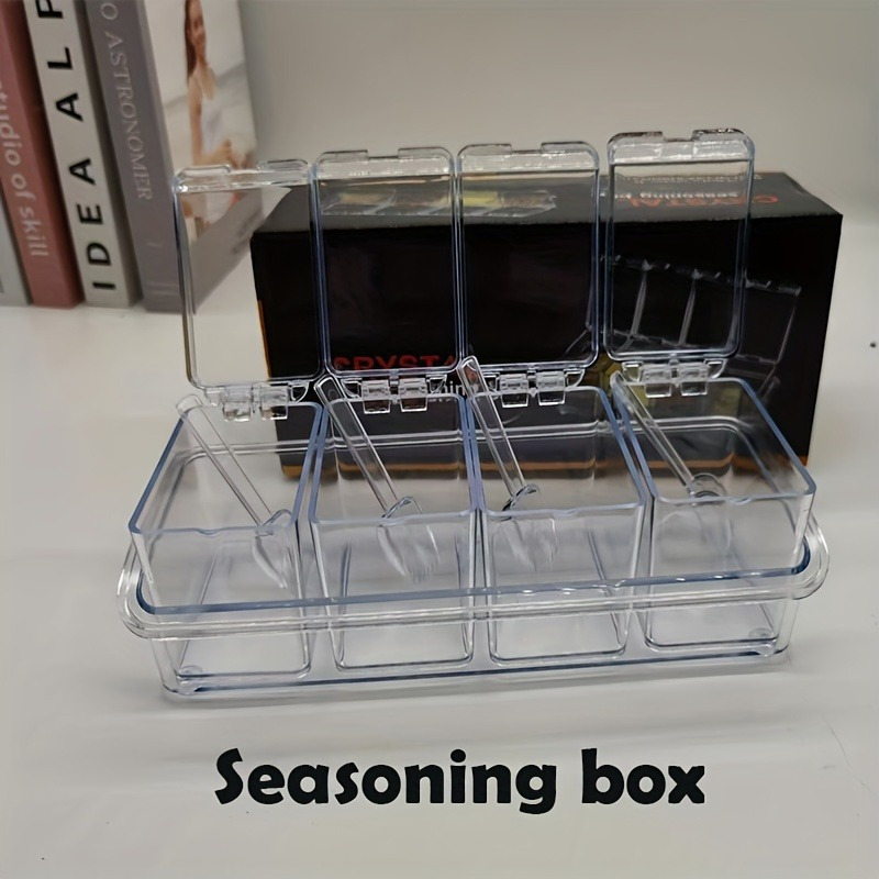 

4-piece Set Transparent Spice Organizer - Moisture-proof, Rust-resistant Kitchen Seasoning Boxes With Lids For Condiments & Sugar Storage