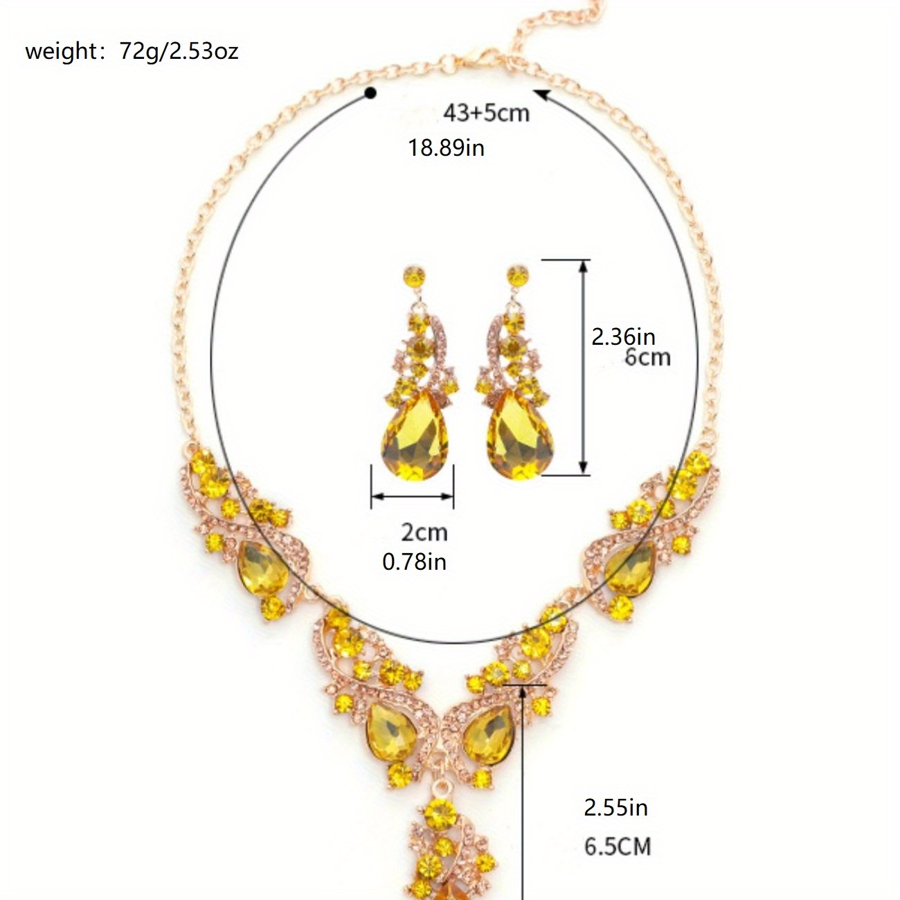 3pcs Gem Necklace Earrings Set Vintage Charm String Bride Wedding Banquet Jewelry details 3