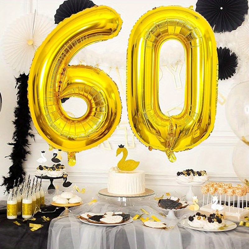 

Giant Golden Number 60 Balloons - 32 Inch Jumbo Foil Mylar Helium Balloons For 60th Birthday, Anniversary, Or Wedding Celebrations