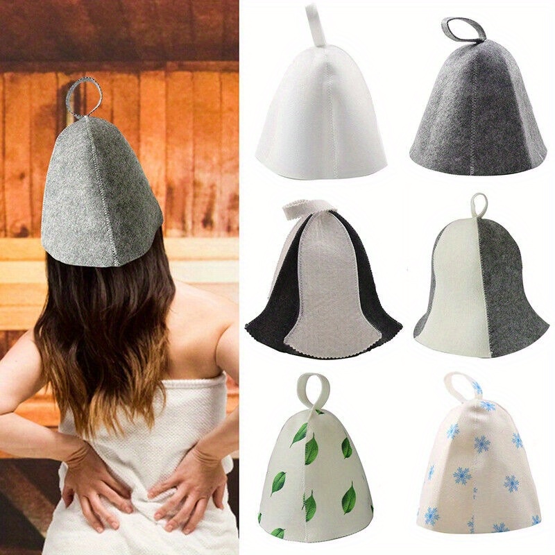 

1pc Felt Sauna Hat With Hanging Loop – Quick-dry Hot Spring Bathing Cap, Absorbent Hat With Solid & Printed Designs