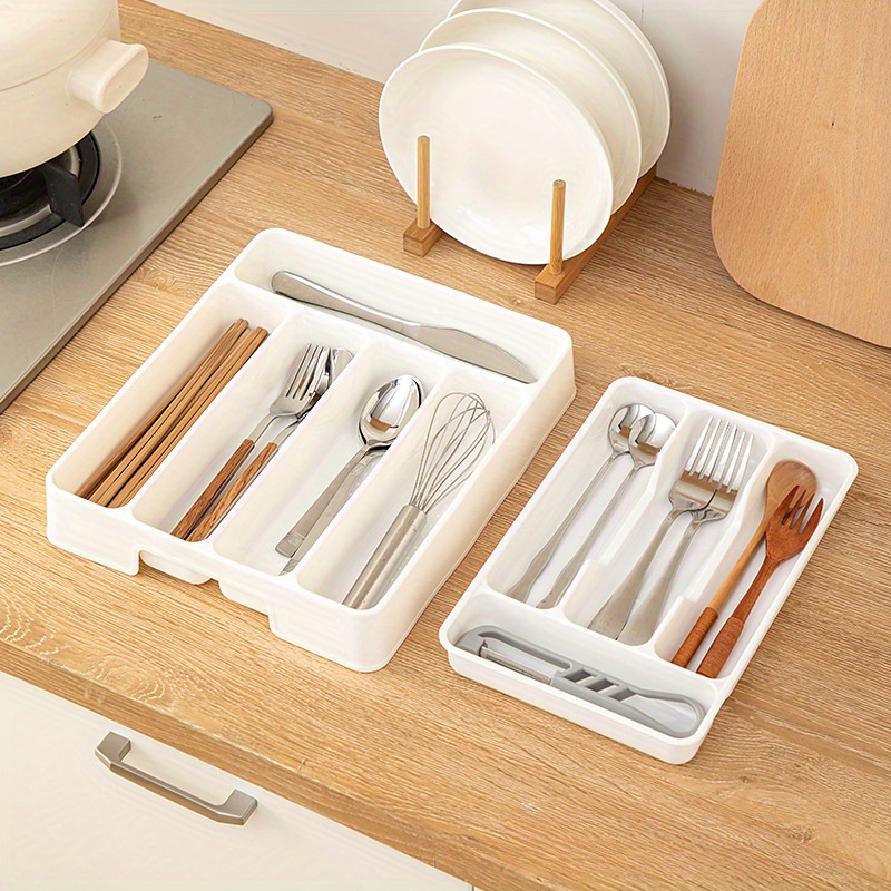 

5-grid Plastic Flatware Organizer, Mildew Resistant Insert Mount Cutlery Storage Box For Kitchen Cabinet Drawer - Knife, Fork, And Spoon Separator Tray