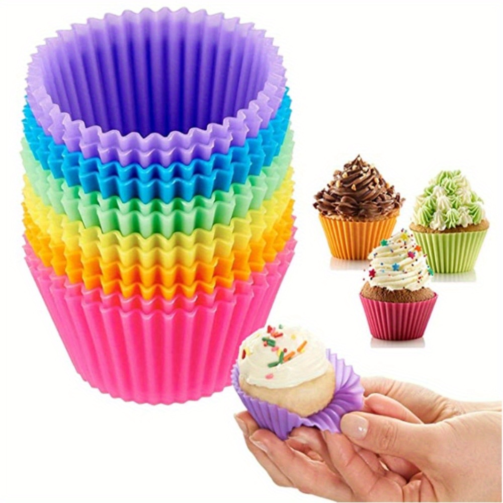 

12pcs Silicone Muffin Cups - Reusable Cupcake Liners & Baking Tools, Food-safe Kitchen Accessories