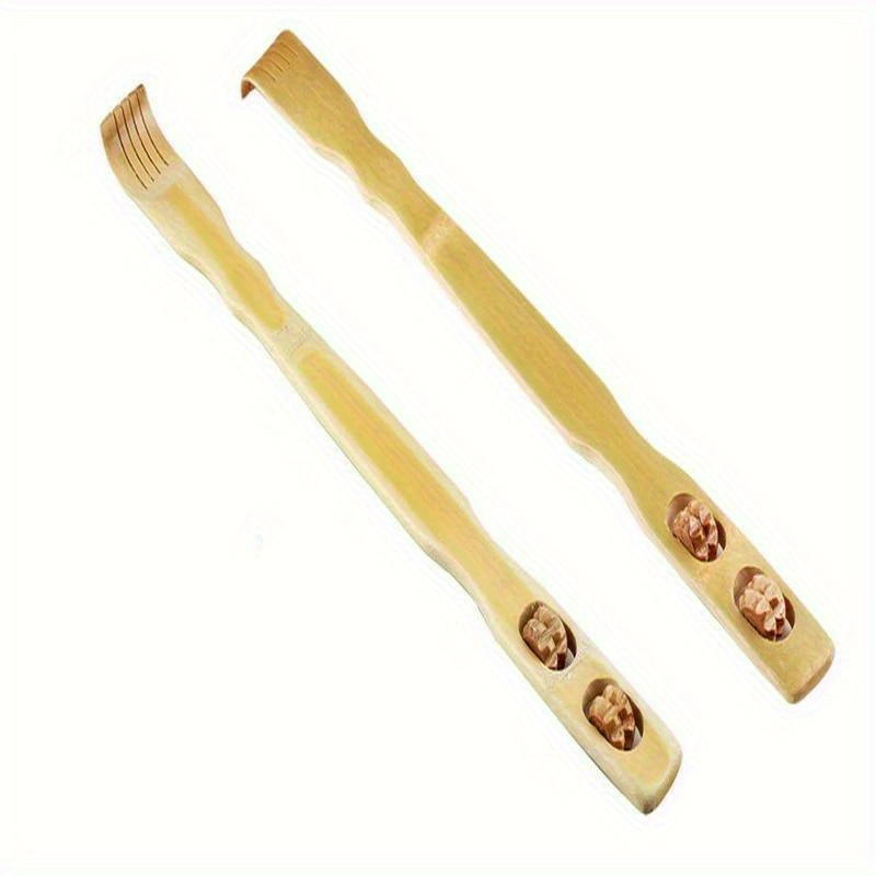 18 inch natural bamboo massager back scratcher ergonomic handle for muscle light beige exfoliation stress durable wooden body roller for full body use muscle massager     Product details 0