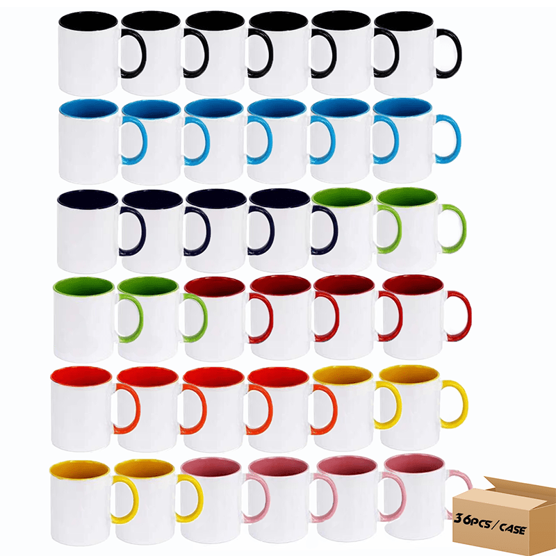 

36pcs 11oz Colored Handle Ceramic Mugs Coffee Milk Mug With Color Handle