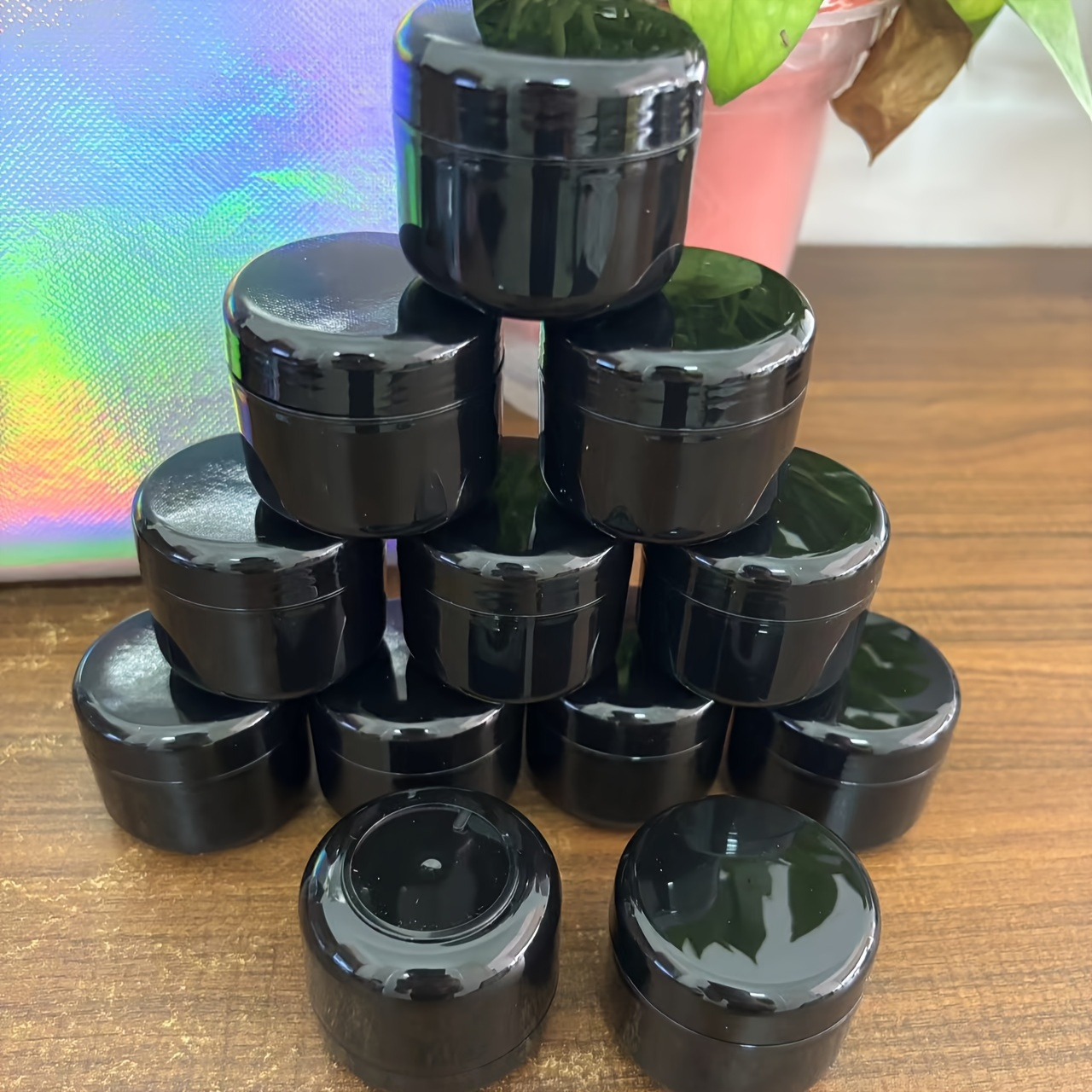 

24pcs 50g Black Plastic Cosmetic Jars With Clear Inner - Refillable Travel Size Cream Containers, Canisters