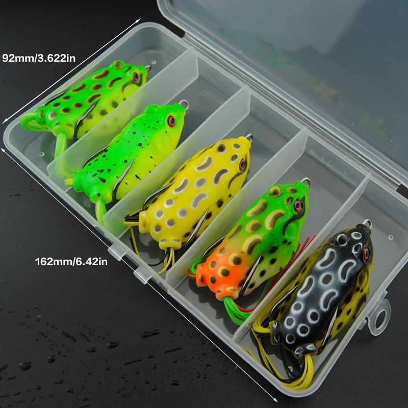 

5pcs Premium Frog-shaped Fishing Baits With Storage Box - Sharp Hooks And Realistic Design For Topwater Freshwater Fishing