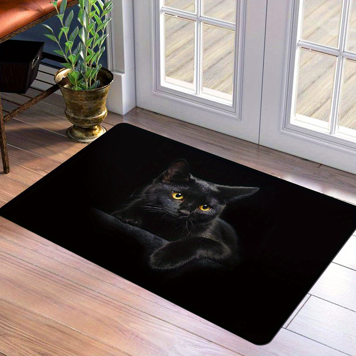 1pc black cat entrance floor mat polyester stain and slip resistant doormat for indoor outdoor use lightweight non slip rectangle rug for christmas mothers day graduation   details 1