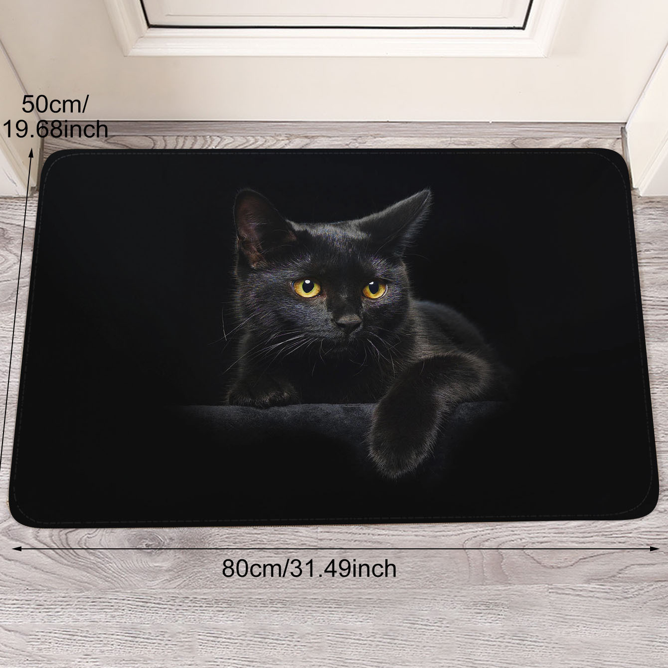 1pc black cat entrance floor mat polyester stain and slip resistant doormat for indoor outdoor use lightweight non slip rectangle rug for christmas mothers day graduation   details 3