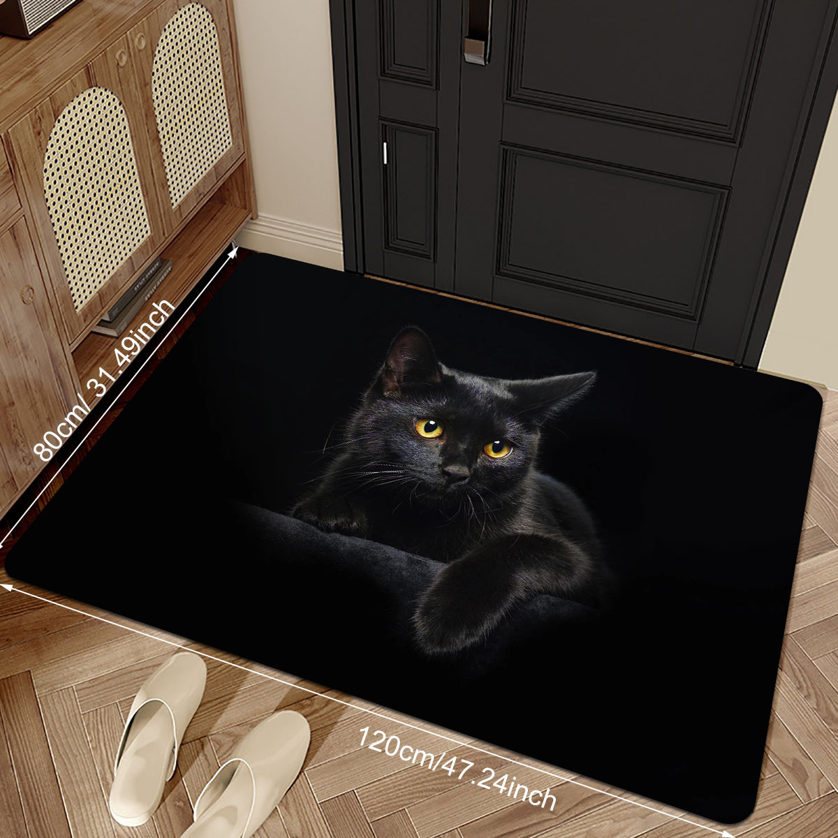 1pc black cat entrance floor mat polyester stain and slip resistant doormat for indoor outdoor use lightweight non slip rectangle rug for christmas mothers day graduation   details 5