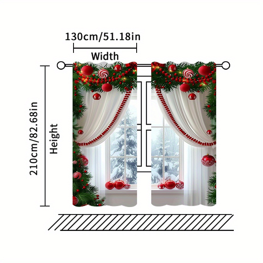 TEMU 2pcs Set Christmas Curtains With Edge - Rod Pocket Room, Bedroom, Kitchen & Office Decor