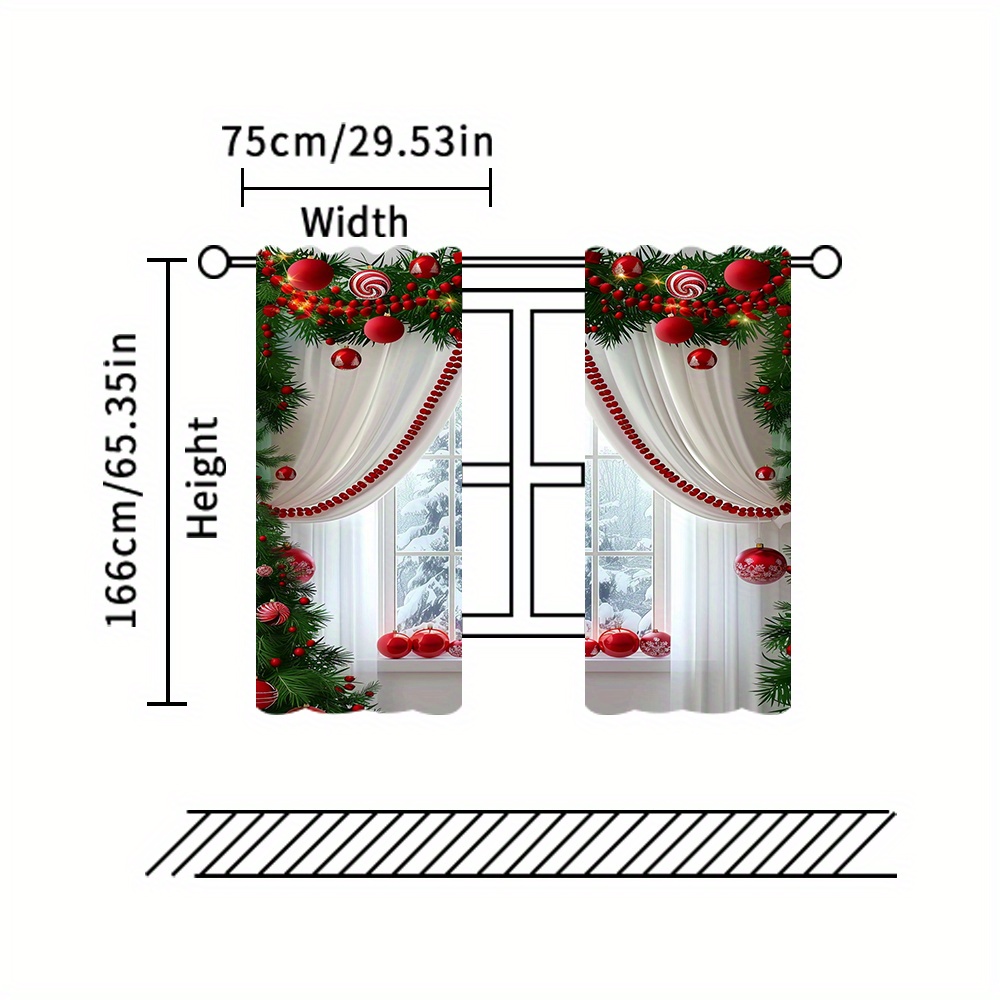 TEMU 2pcs Set Christmas Curtains With Edge - Rod Pocket Room, Bedroom, Kitchen & Office Decor