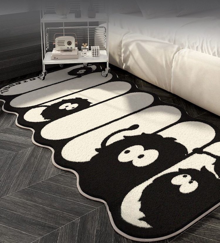 cozy cartoon coal ball bedside rug non slip soft   fleece floor mat for home decor details 0