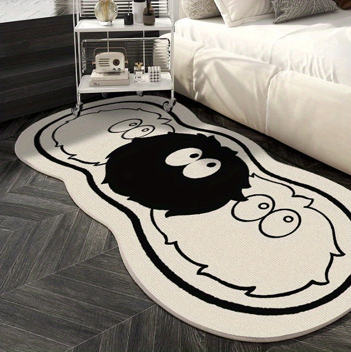 cozy cartoon coal ball bedside rug non slip soft   fleece floor mat for home decor details 6