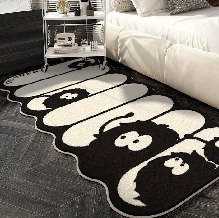 cozy cartoon coal ball bedside rug non slip soft   fleece floor mat for home decor details 7