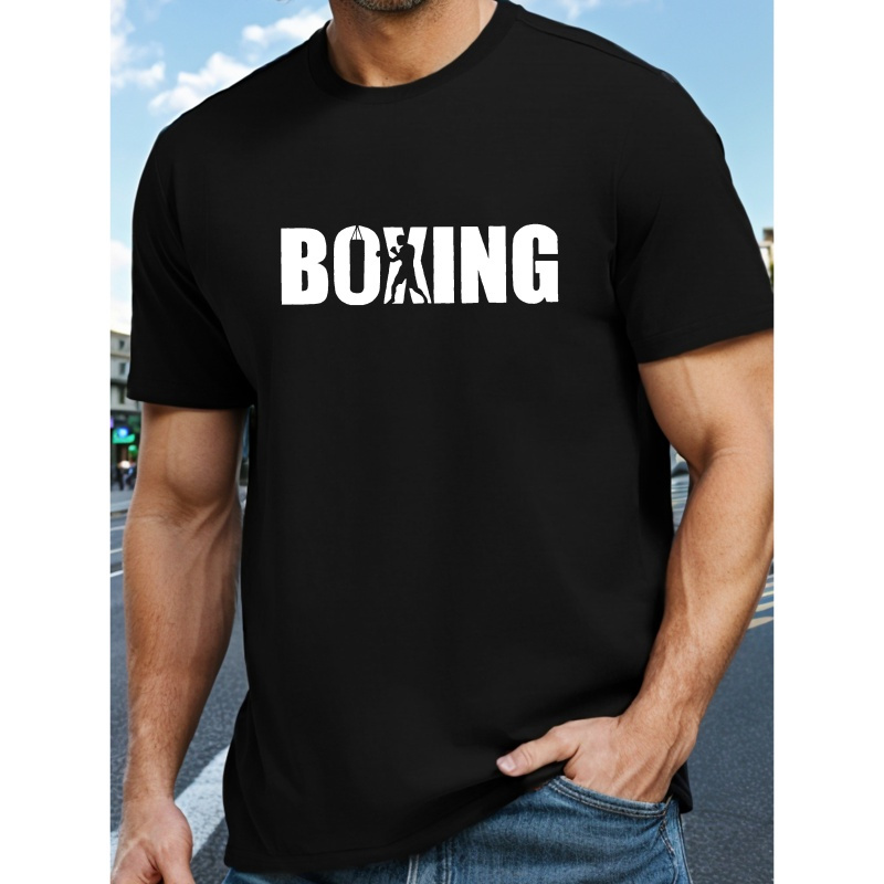 

Boxing Letter Print Men's Crew Neck Short Sleeve Tees, Summer Trendy T-shirt, Casual Versatile Comfy Breathable Top For Daily Street Outdoor Sports