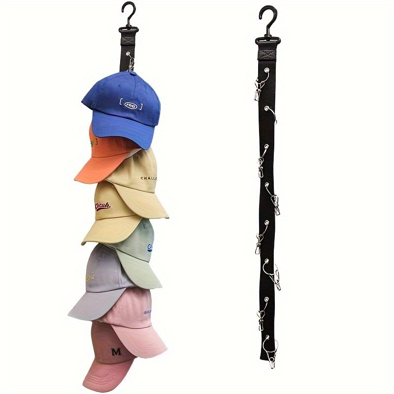 

Canvas Hanging Hat Rack With 8 Clips - Holds 16 Hats, Multiple Mounting Options With Special Storage Functions