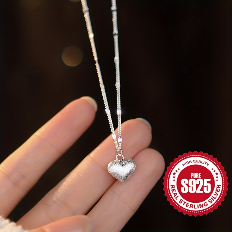 

925 Sterling Heart Compact Charm Necklace Hypoallergenic Minimalist Premium Clavicle Chain Cute Elegant For Women Valentine's Day Party Wedding Jewelry Gift