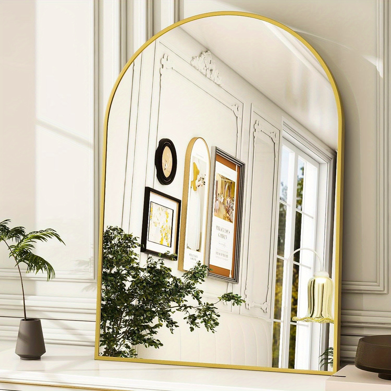 

Arch Bathroom Mirror, Wall Mounted Vanity Mirror With Aluminum Alloy Frame - Ideal For Living Room, Bedroom, Bathroom, And Entryway, Hanging Or Leaning, Golden