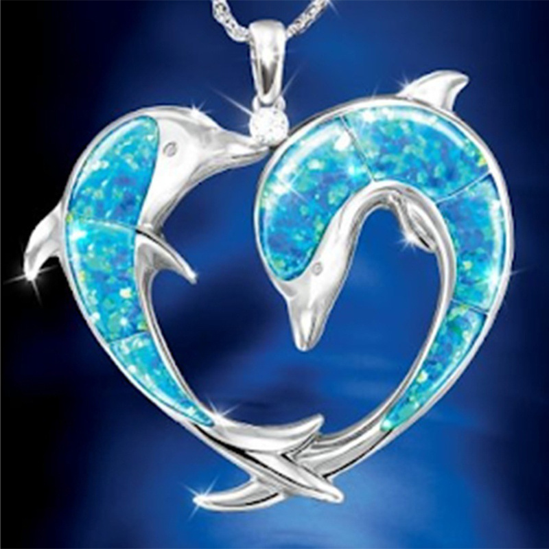 

1pc, Elegant & Retro Style, Silvery Alloy Cute Dolphin Shape Design, Inlay Shiny Light Blue Zirconia Pendant Necklace, Fashion Elegant Accessory For Daily Wear & Holiday, Idea Gift For Ladies