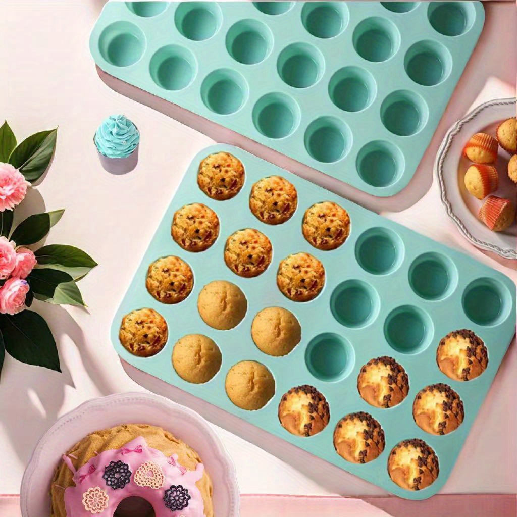 

quick Clean" 24-cavity Silicone Muffin Pan - Non-stick, Food Grade Baking Cupcake & Pudding Mold, Oven Safe Up To 450°f - Perfect For Muffins, Mini Pies & More - Essential Kitchen Gadget