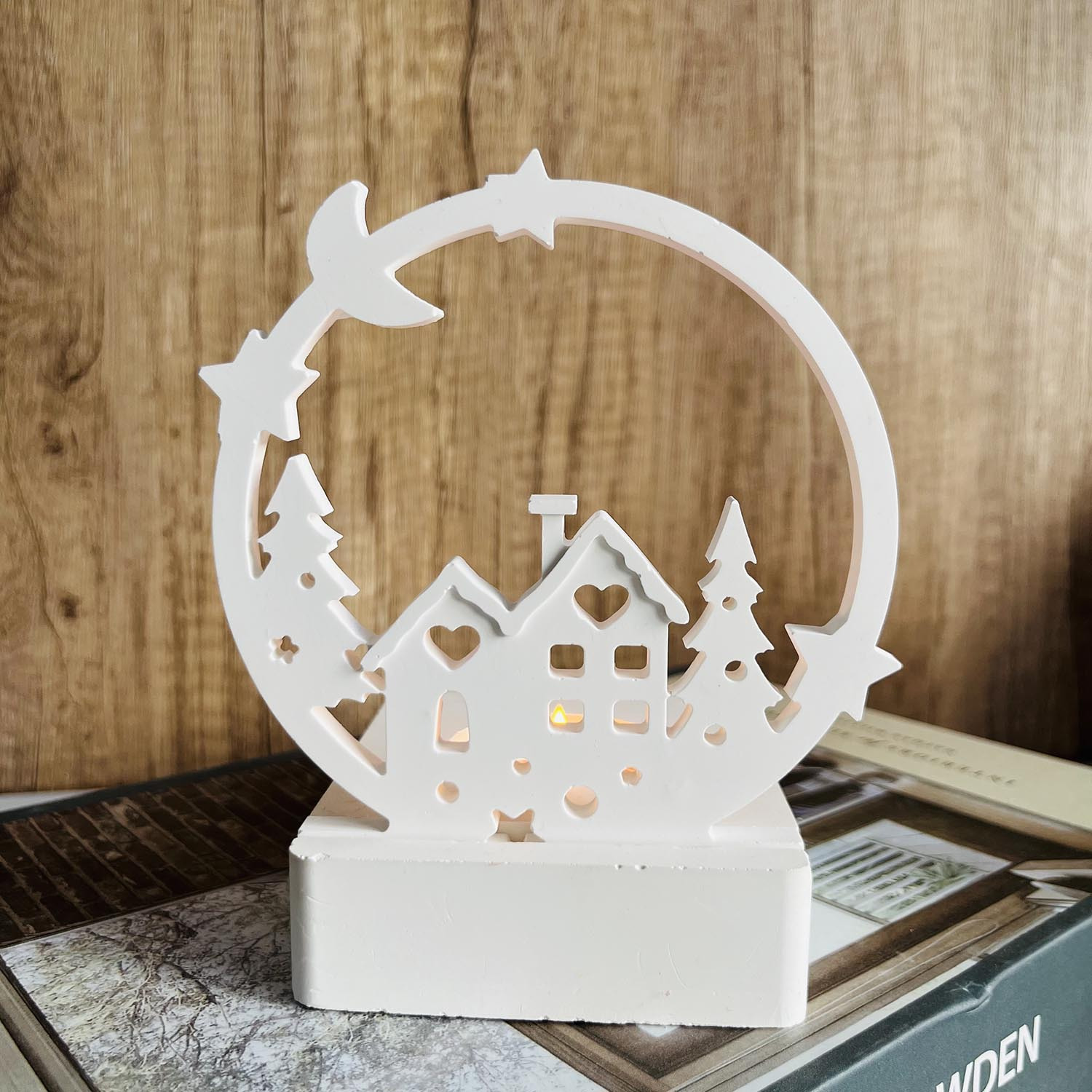 

Christmas House Snow Cottage Aromatherapy Plaster Casting Mold - Silicone Irregular Shape Diy Resin Mold For Home Decor Display With Trees And Stars