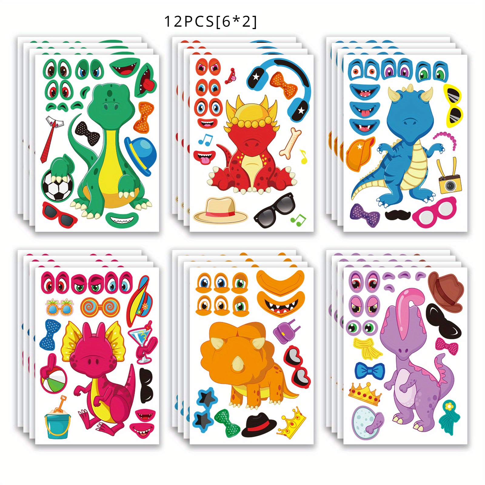 12pcs/24pcs Cartoon Dinosaur Creative Facial Stickers, Party Decoration Stickers