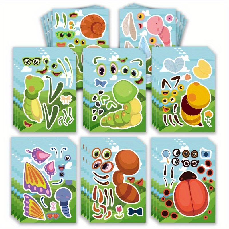 

24pcs Cartoon Insect Diy Creative Facial Stickers, Party Decoration Stickers