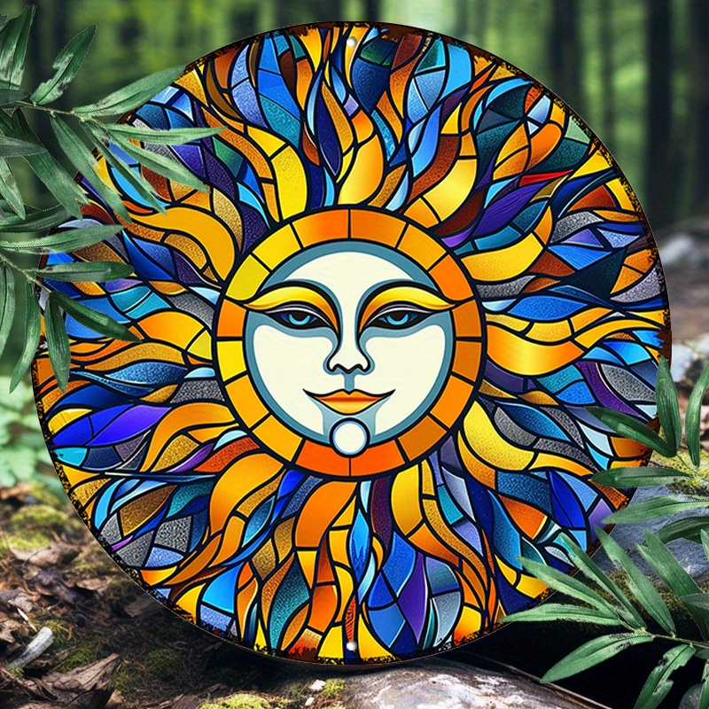 

1pc Art Nouveau Sun And Moon Round Aluminum Sign - Uv Resistant, Waterproof Metal Wall Decor For Home And Restaurant - 8 Inch Lightweight Art Set With Pre-drilled Holes