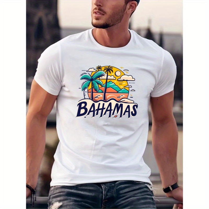 

'bahamas 'stylish Print Summer & Spring Tee For Men, Casual Short Sleeve Fashion Style T-shirt, Sporty New Arrival Novelty Top For Leisure