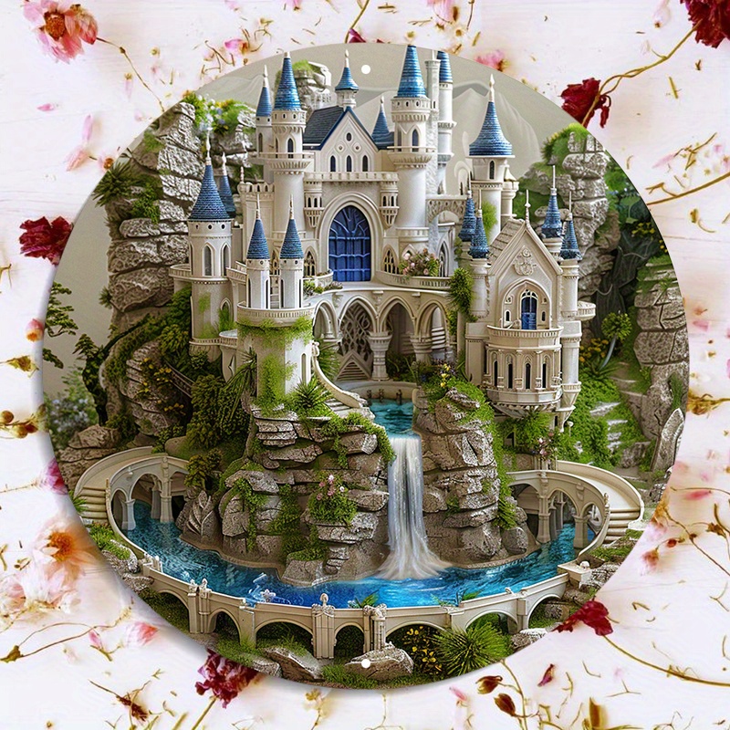 

Floating Castle Aluminum Metal Wall Art - 8x8 Inch Waterproof Hd Printed Decor With Pre-drilled Holes - Weather Resistant, High-quality Textured Touch - Ideal For Home And Garden Decor