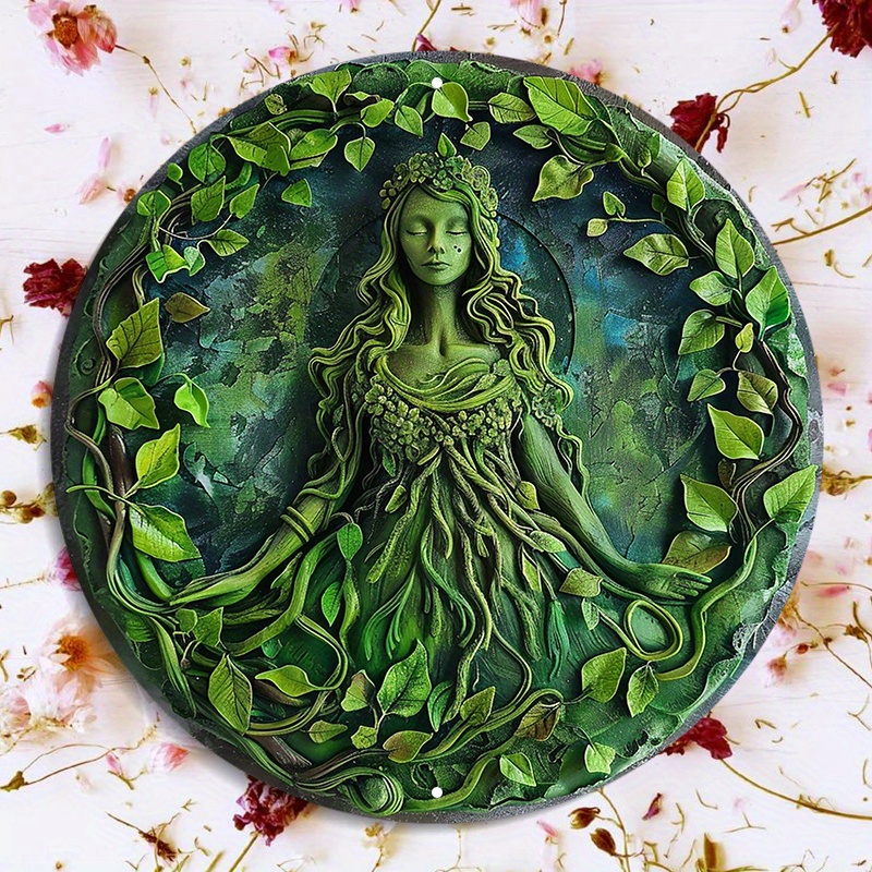 

Vibrant Green Woman & Earth 8x8" Round Aluminum Wall Sign - Uv & Scratch Resistant, Easy-hang Outdoor/indoor Decor